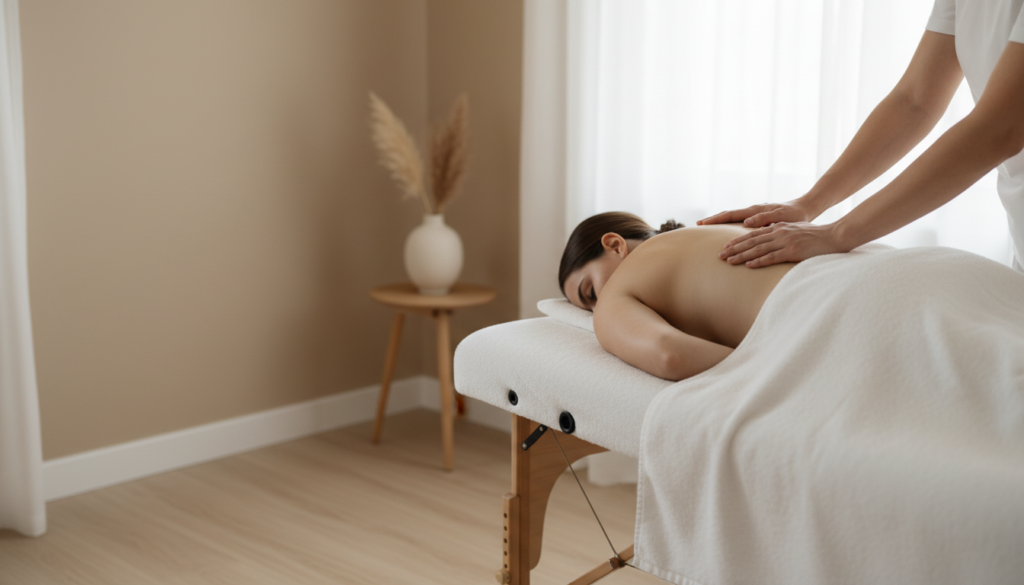 Sessão de massagem num quarto acolhedor em casa